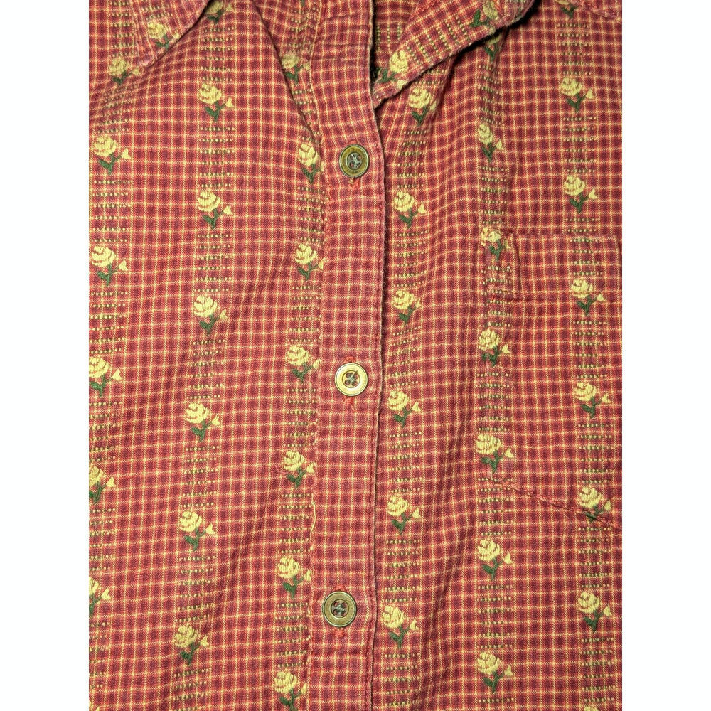 Krazy Kat Vintage Cottagecore Calico Floral Button Down Shirt Red Tan Size M - Picture 13 of 15